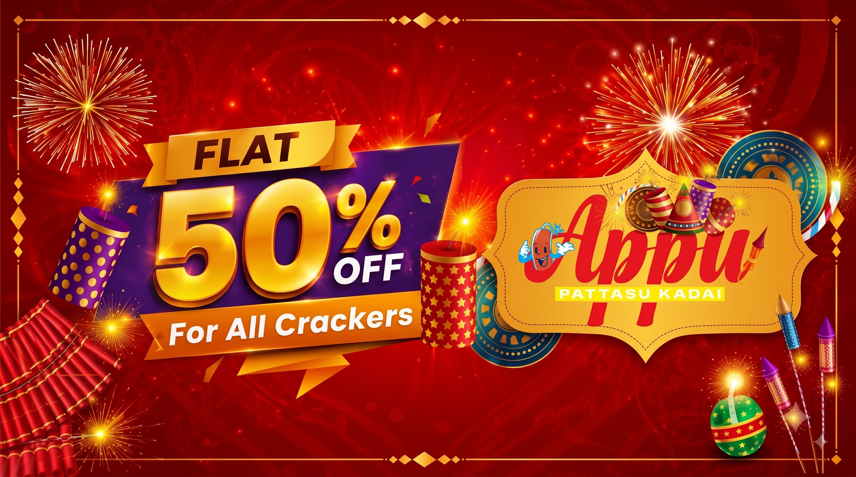 Appu Pattasu Kadai - Flat 50% Off For All Crackers Sivakasi Direct Factory